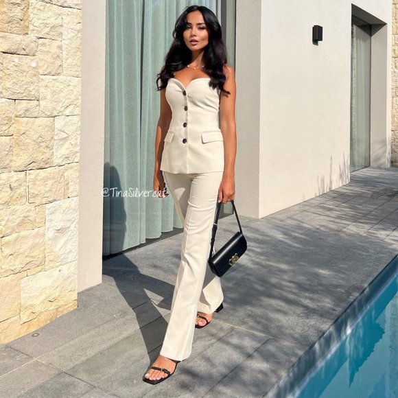 Zara | Pants u0026 Jumpsuits | Bloggers Fave Zara Set Bustier Vest With Lapels  And Matching Pants Bei | Poshmark